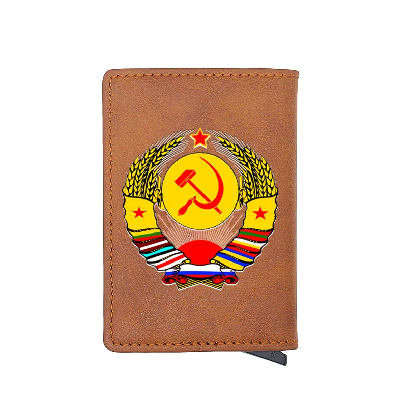 CCCP советский коммунизм цифровая печать кожаный держатель для карт маленький