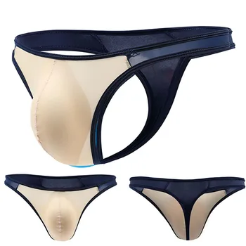 

Men Sexy Low Rise Briefs Thong U-Bulge Panties Stretch T-Back Lingerie Underwear Men's Ice Silk Low Waist Contrast Color Thong