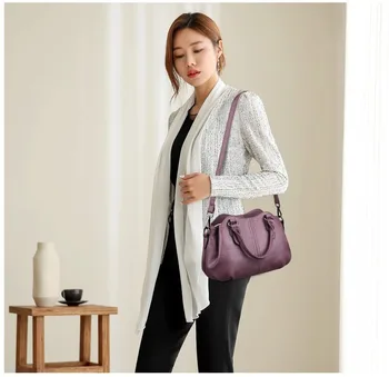 

2020 new sheepskin simple fashion handbag casual messenger backpack large capacity female leather handbag PU leather handbag