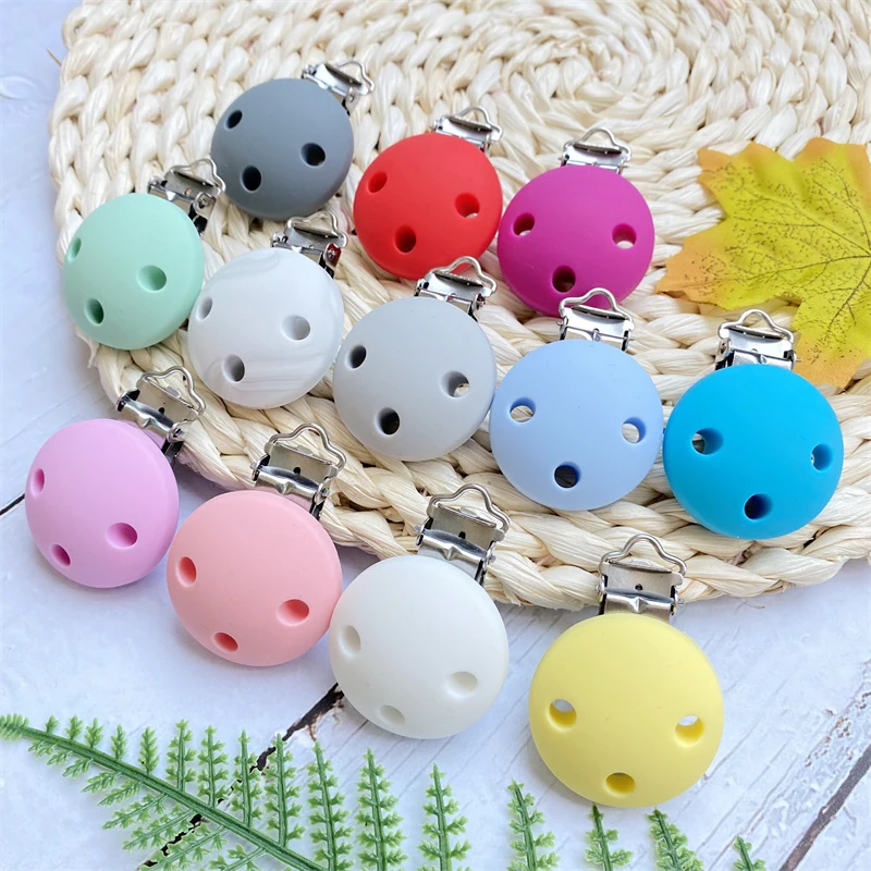 3PCS Round Shape Baby Pacifier Clip Soother Teether Anti Fall Silicone Holders Stainless Nipple Clamp Pacifier Clips pacifier clips