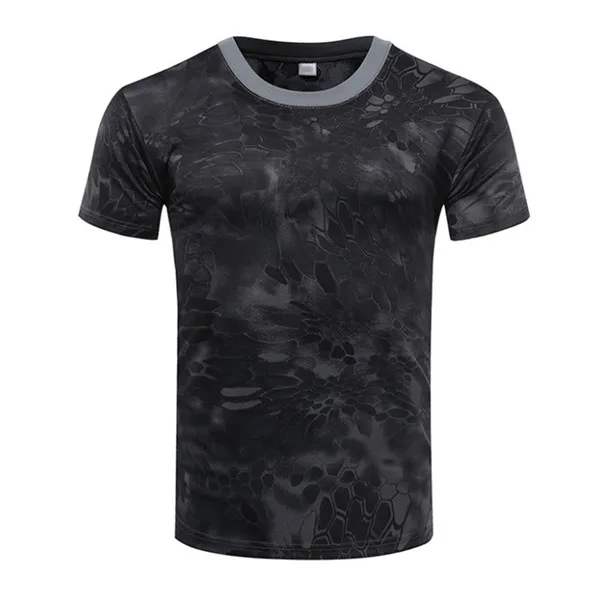 Камуфляжная быстросохнущая дышащая футболка, колготки, армейская тактическая футболка, Мужская компрессионная рубашка для фитнеса, летняя облегающая футболка - Цвет: Черный
