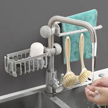 

Kitchen Faucet Sponge Holder Sink Caddy Organizer Drain Rack Kitchen Dishwashing Liquid Drainer Rack Bottle Brush Storage