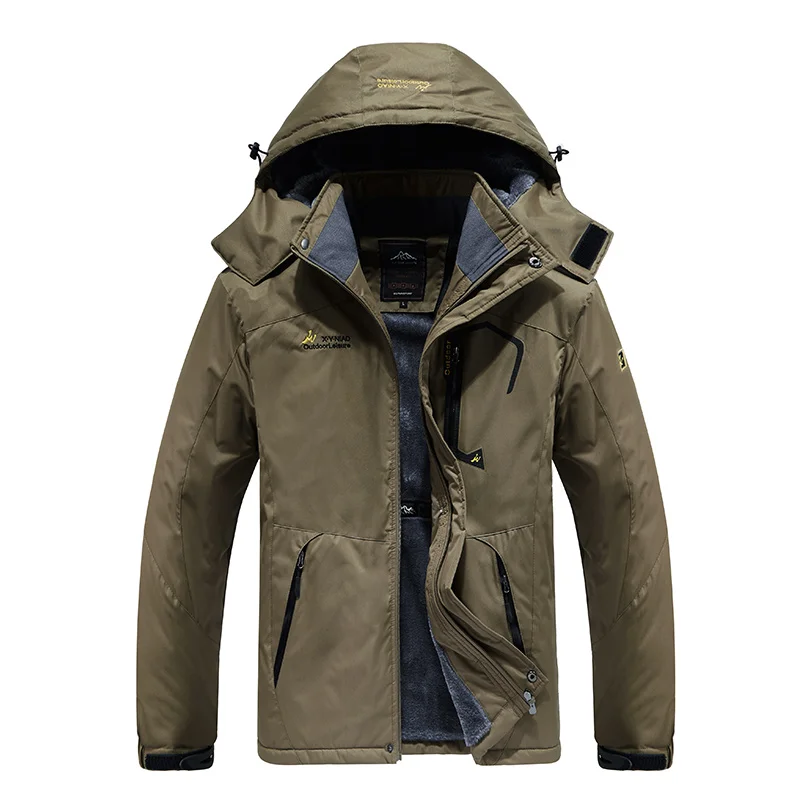 khaki Большие размеры 5XL 6XL 8XL зимняя куртка мужская парка теплые флисовые пальто армейские ветровки мужские ветрозащитные водонепроницаемые куртки с капюшоном - Цвет: khaki