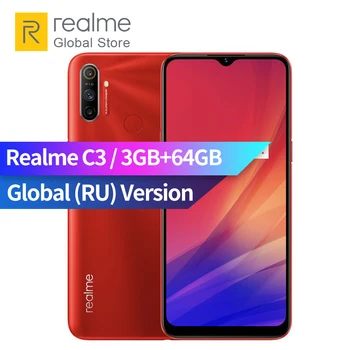 Перейти на Алиэкспресс и купить Мобильный телефон realme C3, глобальная версия, 3 ГБ ОЗУ 64 Гб ПЗУ, Процессор MTK Helio G70, камера 12 МП, мини-экран 6,5 дюйма, 5000 мАч, NFC