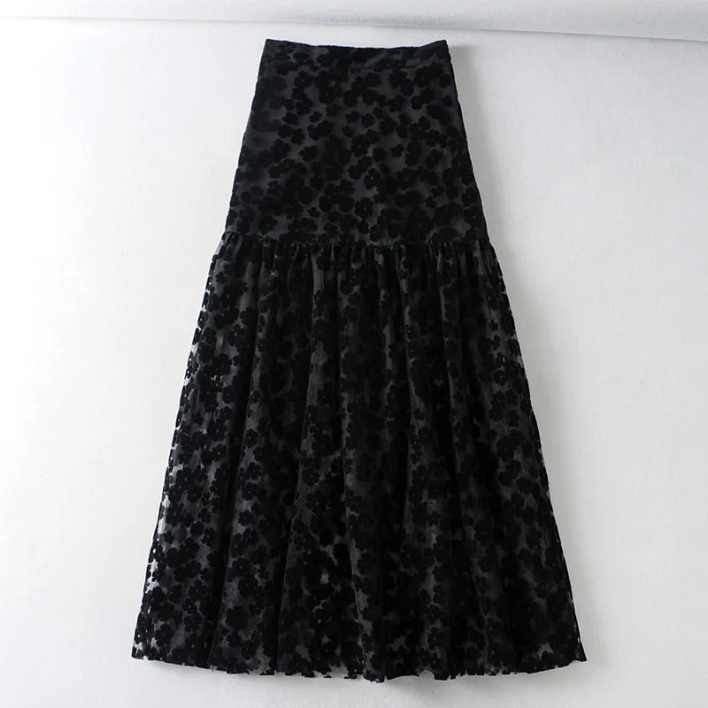 RR, свободные юбки для женщин, модная сетчатая юбка с вышивкой, женская элегантная юбка до середины икры на молнии, женские юбки JN - Цвет: WFSK2350