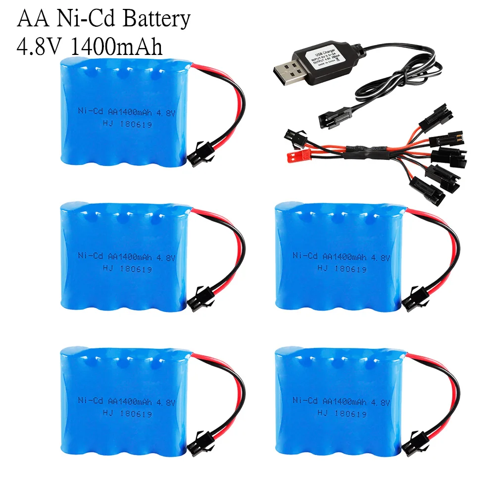 

4.8v 1400mah NICD Battery And USB Charger For Rc toys Cars Boats Tanks Robots Guns Parts Ni-Cd Rechargeable Battery Pack SM 5pcs