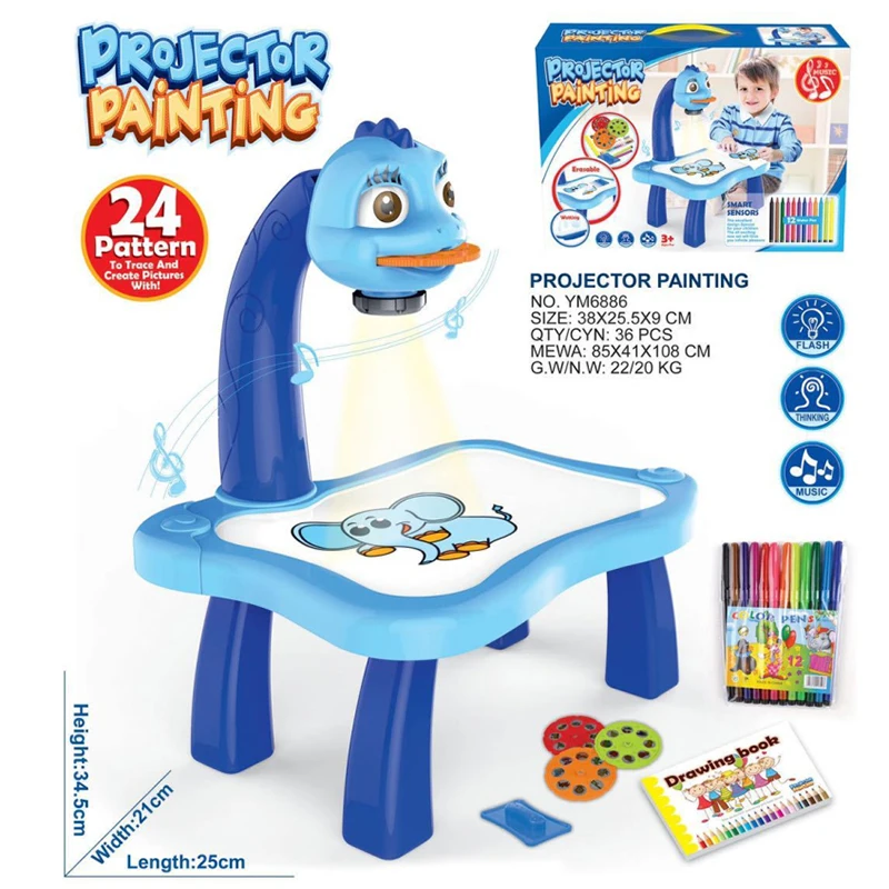 

Kids Children Educational Early Learning Musical Projector Projection Painting Drawing Table Desk Toy Paint Tools Gif DIY Toys