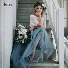 LORIE, пыльно-голубой, кружевные свадебные платья, полурукав, бохо, а-силуэт, романтические платья невесты, vestidos de noiva, свадебные платья