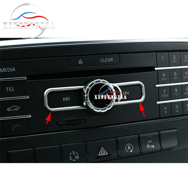 For Mercedes-Benz A B E CLA GLA GLE Class W176 W246 C117 X156 2PCS Chrome Inner CD Control Frame Cover Trim 4