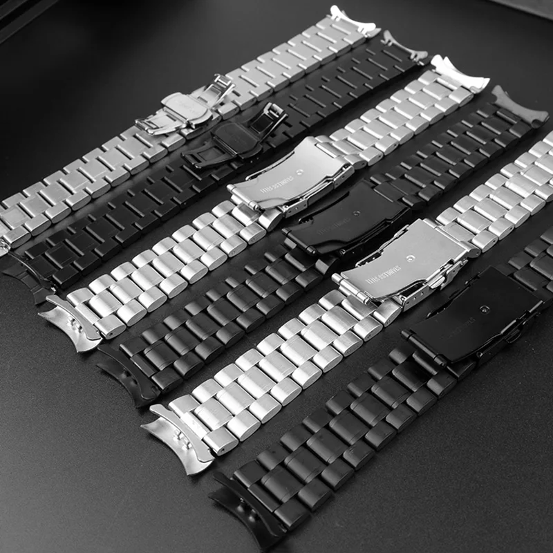 Premium Stainless Steel Curved Strap Watchband for Men, Adjustable 20-24mm