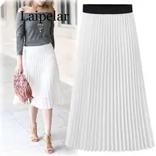 Laipelar, новинка, шифоновые плиссированные женские рубашки, повседневные, одноцветные, розовые, завышенная талия, длина до середины икры, размера плюс, розовые женские юбки