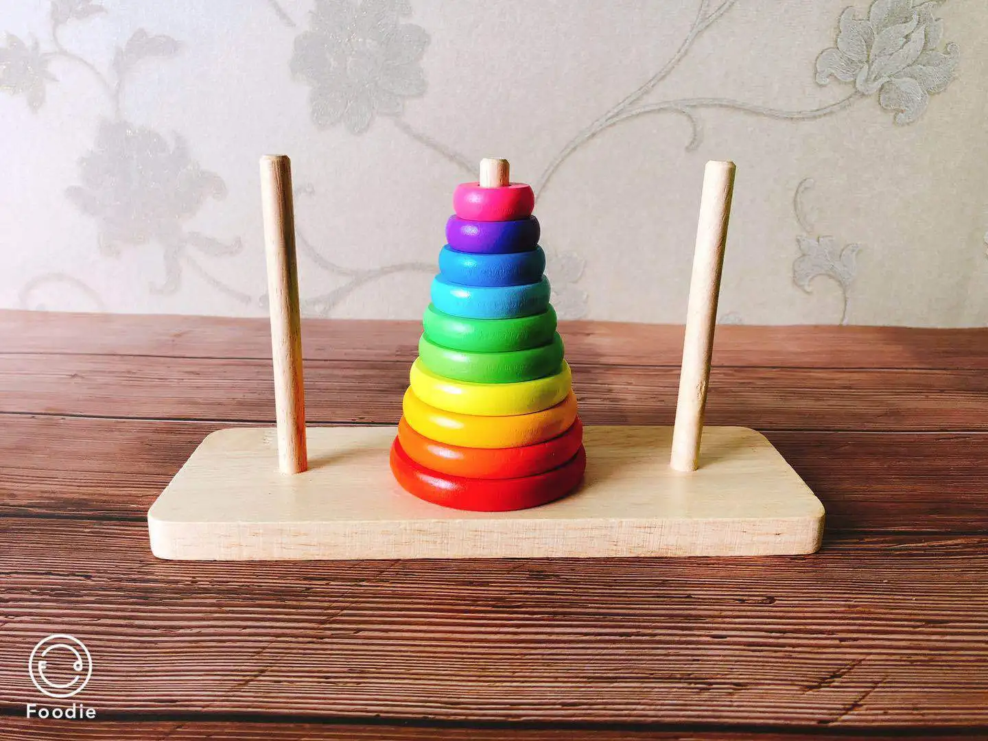 

Children'S Educational Tower of Hanoi Rainbow Jenga Ring Matching Building Blocks Color Cognitive Wooden Toys
