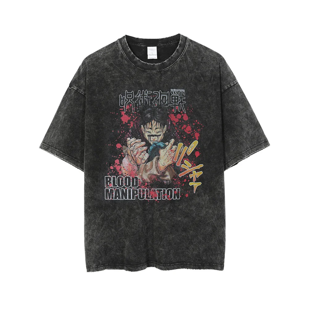 Anime Printed T-Shirt Men Hip Hop Harajuku Oversized T Shirt for Streetwear Washed 100% Cotton Tees 2022 Summer Male TShirt | Мужская