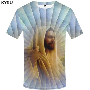 

KYKU Brand Jesus T shirt Men Christian Anime Clothes Pax Christi Tshirt Printed Abstract Funny T shirts Art Shirt Print