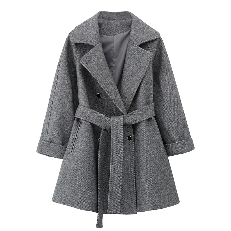 gray 2 Офисные женские однотонные женские длинные шерстяные пальто однотонные свободные женские куртки двубортные кашемировые пальто и куртки - Цвет: gray 2