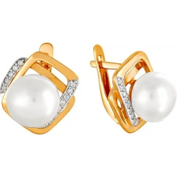 

Примаэксклюзив earrings with pearls and cubic zirconia in red gold