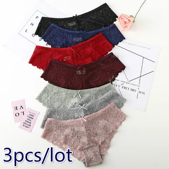 

3 Pcs Panties for Woman Underwear Sexy Lace Breathable Soft Lingerie Female Briefs Panty Sexy Transparent Women's Underpants