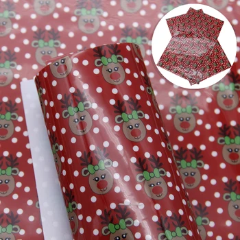 

David accessories Christmas 20*34cm Transparent UV Printing Art Synthetic leather Crafts Leatherette Fabric DIY For Bow,1Yc8002
