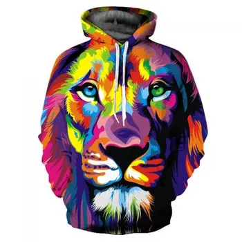 

Men's autumn winter animal print hoodie 3D colorful lion head hoodie brand fashion sportswear hip hop personality street jacket