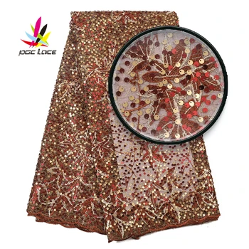 

Latest African embroidered Lace Fabric With Sequins 2019 High Quality Hot Sale French Tulle Lace Fabric With Sequins AMY3060B