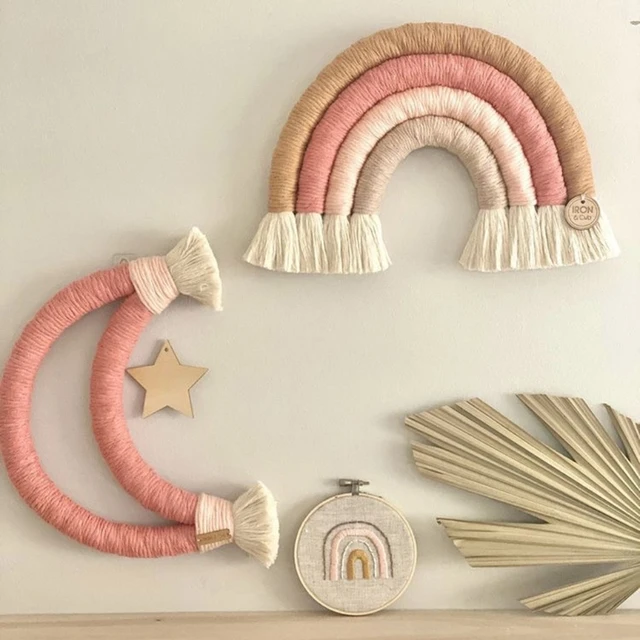 Nordic Hand-woven Macrame Tapestry Cotton Rope Weave Moon Wall Hanging Pendant Kids Room Nursery Decoration Home Ornament 1