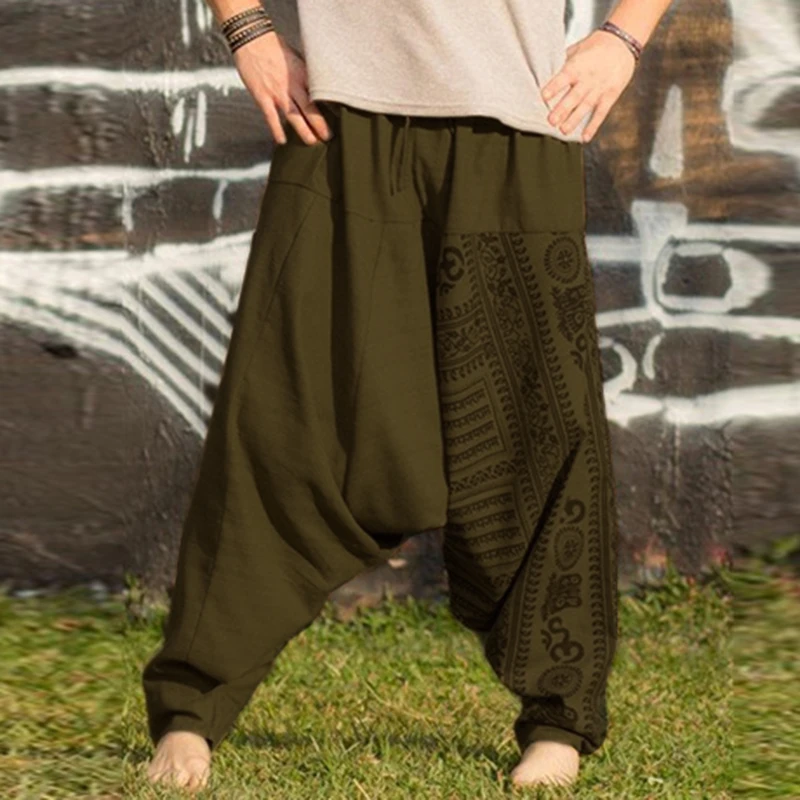 Hot Sale Summer Men Harem Pants Casual Elastic Waist Trousers New Boho Baggy Hippie Drop Crotch Pants Men M-5XL Five Color Pants