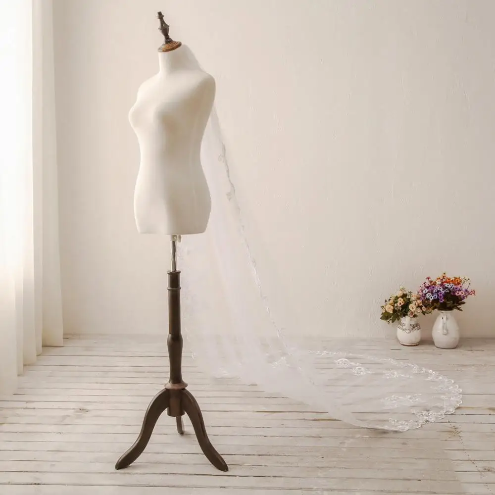Lace Edge Cathedral Long Wedding Veil With Comb One Layer White Ivory Bridal Veil Wedding Accessories 2019 voile mariage