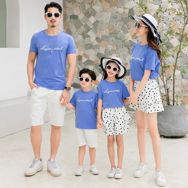Mother Father Daughter Shirts + Dot Pants Mommy and Me Dresses Family Matching Clothes for Baby Boys Clothing Sets Summer Sister