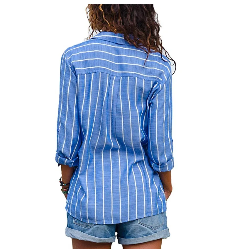 Women Stripe Shirts Blouses Long Sleeve Casual Lady Office Chiffon Shirt Autumn Blouse Loose Button Mujer Blusas Top Plus Size