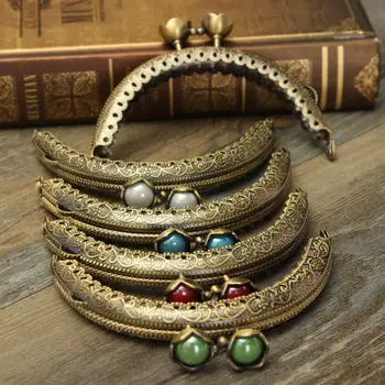 

8.5cm Metal Purse Frame Lotus Head ARC Embossing Metal Coin Purse Frame Hand Sewing Metal Kiss Clasp Closure Clutch Bags Frame