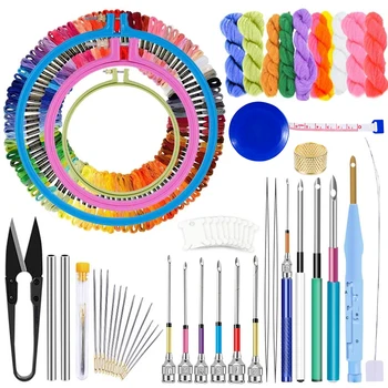 

LMDZ 156 Pcs Punch Needle Tool with Needle Punch, 110 Pcs Embroidery Thread, Embroidery Hoops, Embroidery Needles for Beginners