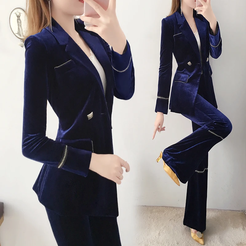 

Spring gold velvet suit suit fashion women's new thick autumn and winter clothing high-end temperament professional two-piece