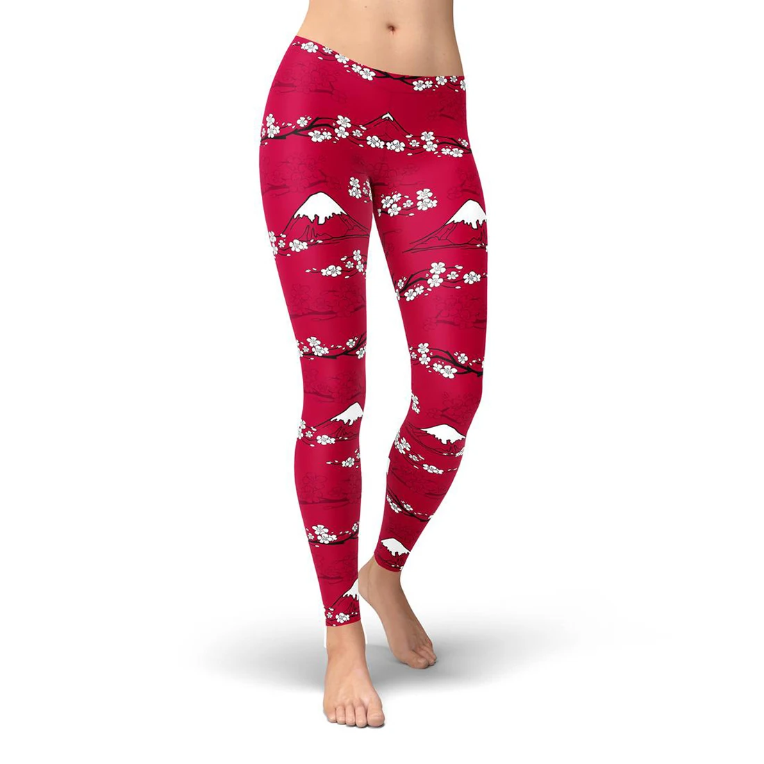 Women Red Snow Plum Printed Workout Pants Fashion Sport Fitness Running Leggings Female Styles