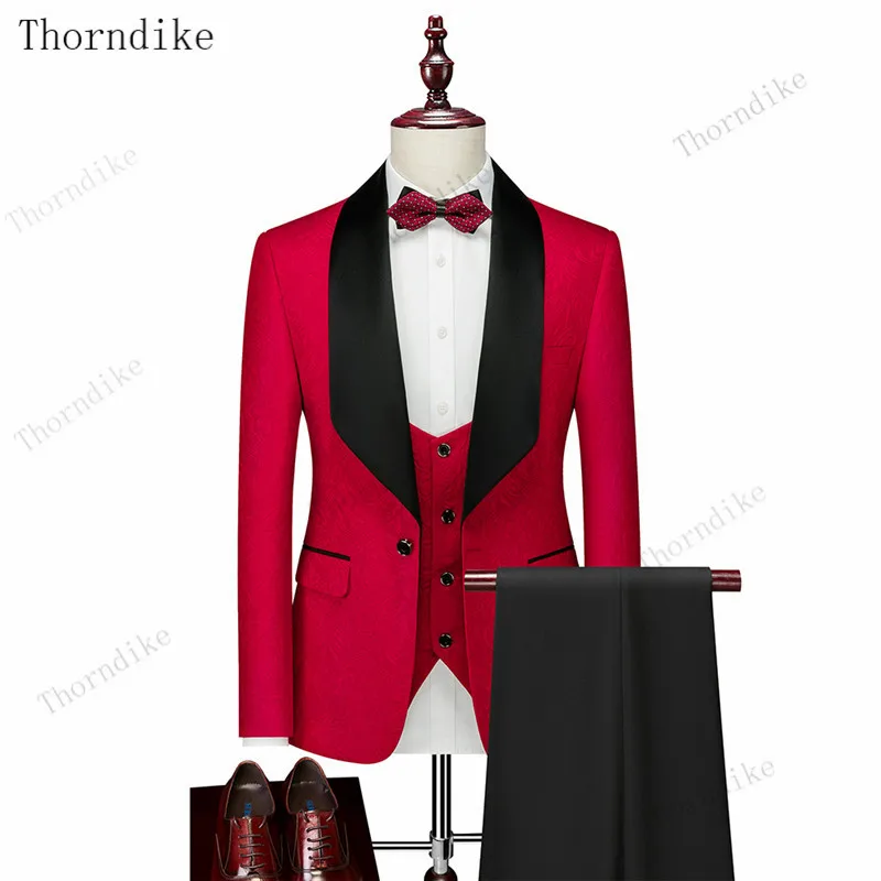 Mens Suit Thorndike Mens Wedding Suits White Jacquard With Black Satin Collar Tuxedo 3 Pcs Groom Terno Suits For Men（Jacket+Vest+Pants）mens suit