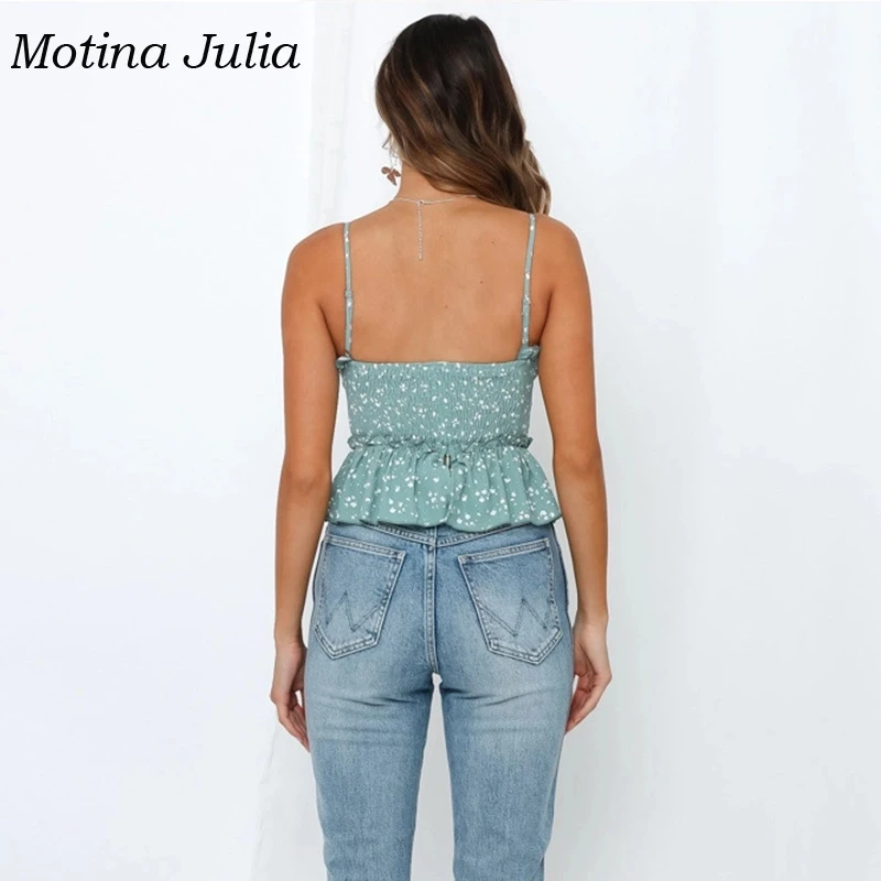 Motina Julia, цветочный принт, топики с рюшами, топы для женщин, бохо, пляж,, новинка весны, топики