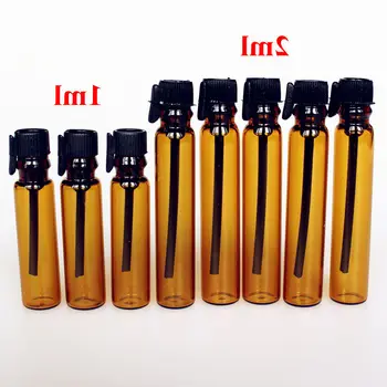 

100pcs/lot 1ML 2ML Amber glass perfume bottle empty tube glass bottle 1cc 2cc sample test bottle vials with dropper brown bottle