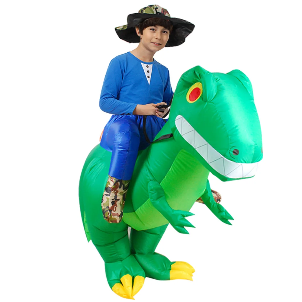 Детский Взрослый Мультфильм Динозавр Надувные костюмы Хэллоуин зеленый костюм Косплей динозавр ходьба T-Rex Blow Up Disfraz