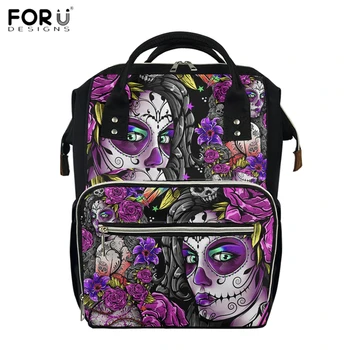 

FORUDESIGNS Gothic Skull Girls 3D Print Nappy Backpacks Brand Design Mummy Travel Stroller Bags Large Diaper Bag for Baby Care