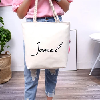 

Hot Sale Simple Solid Color Literary Canvas Bag Handbag Coarse Hemp Rope Handle Letter Printing Fashion Casual Shoulder Bag