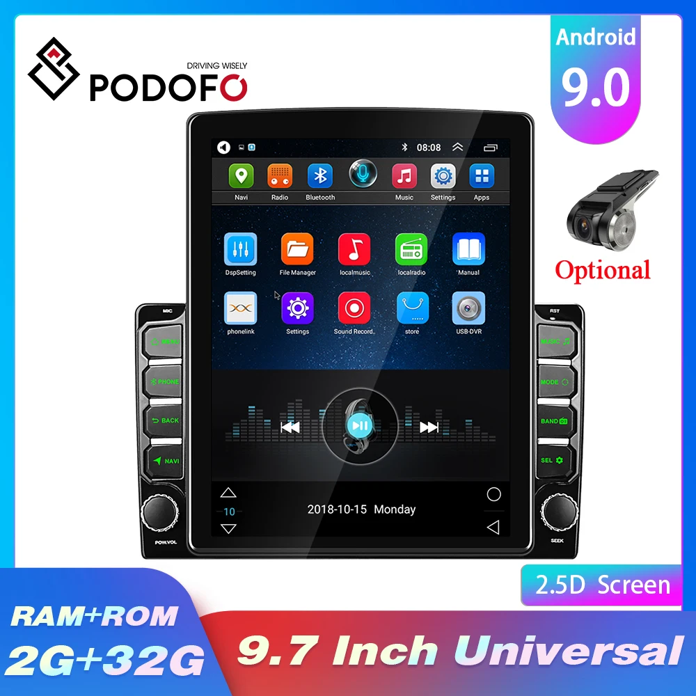 Автомагнитола Podofo 2 Din Android GPS MP5 плеер с вертикальным экраном 9 7 дюйма Bluetooth Wi Fi стереоприемником