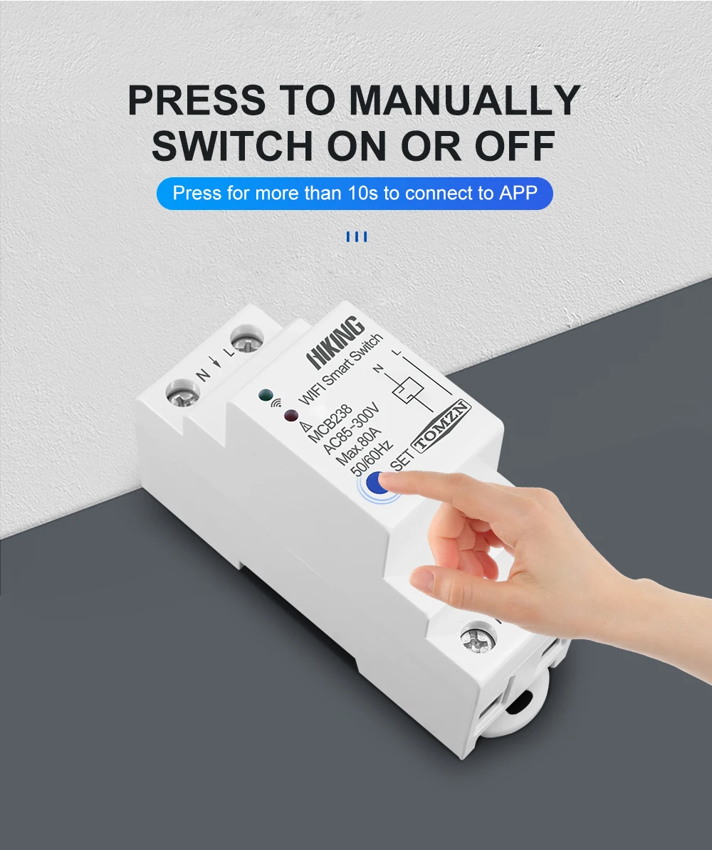 80a 2p trilho din wi fi interruptor