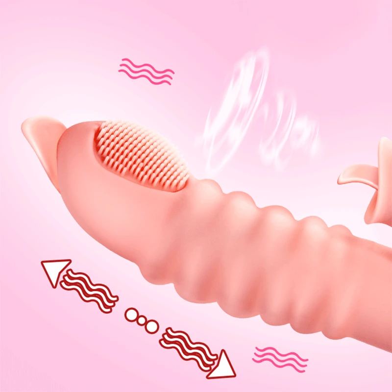 Safe Silicone Dildos Vibrator Realistic Tongue Licking Vibration Telescopic Rabbit Vibrator G Spot Stimulator Sex Toys For Women img4