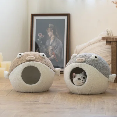 

Cat House Four Seasons General Pufferfish House Cat Bed Dog House Semi-enclosed Cat House Pet Supplies