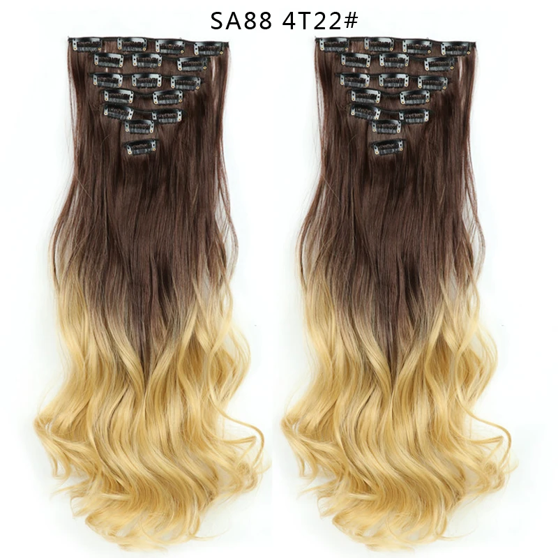 Длинные волнистые синтетические накладные волосы на заколках, Chorliss, 22 дюйма, 16 клипов, накладные волосы с эффектом омбре - Цвет: SA88 4T22