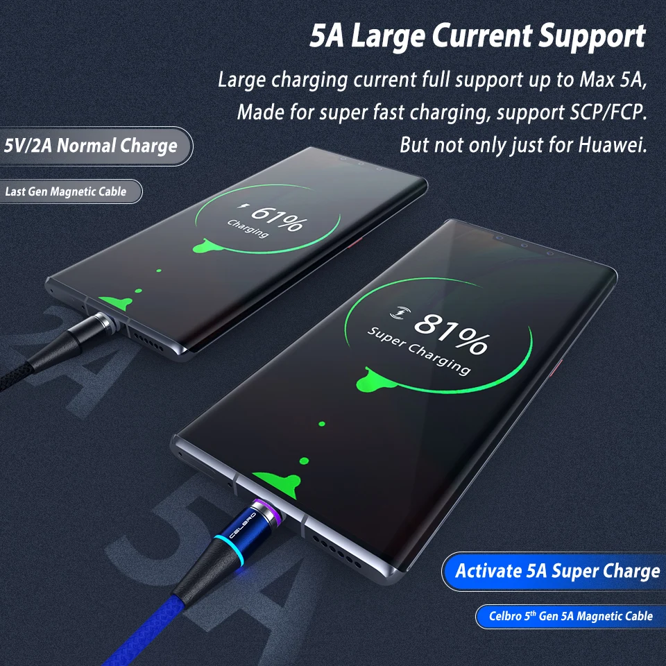 Магнитный кабель Micro usb type C Tipoc Led 5A Supercharge для huawei P30 P20 P10 mate 30 20 Pro Lite Cabo Usb Magnetico 1 м 3.3ft