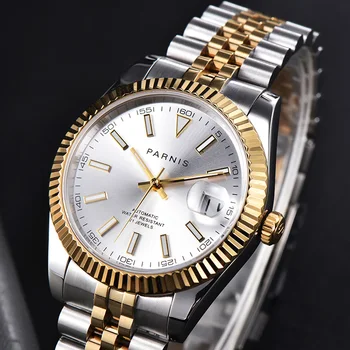 

Parnis 39.5mm White Dial Automatic Movement Men's Mechanical Watches Sapphire Crystal Men Watch with box gift top luxury brand