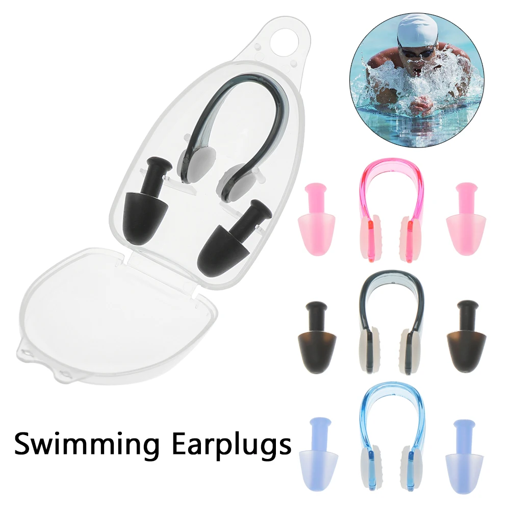 Waterproof Silicone Swimming Set Nose Clip Ear Plug Earplug Useful Tool Pink 