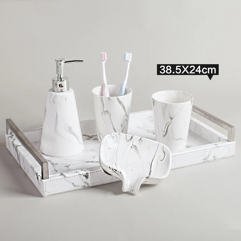 5Pcs Direct sales Nordic modern marble pattern bathroom ceramic toothbrush cup mouth cup soap dish soap bottle wedding gift set - Цвет: as the picture shows