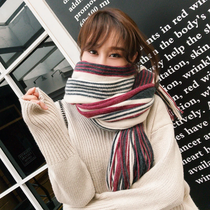 Nuevo coreano vertical raya Correa imitación largo stream su bufanda mujeres cálido chales bufandas| | - AliExpress
