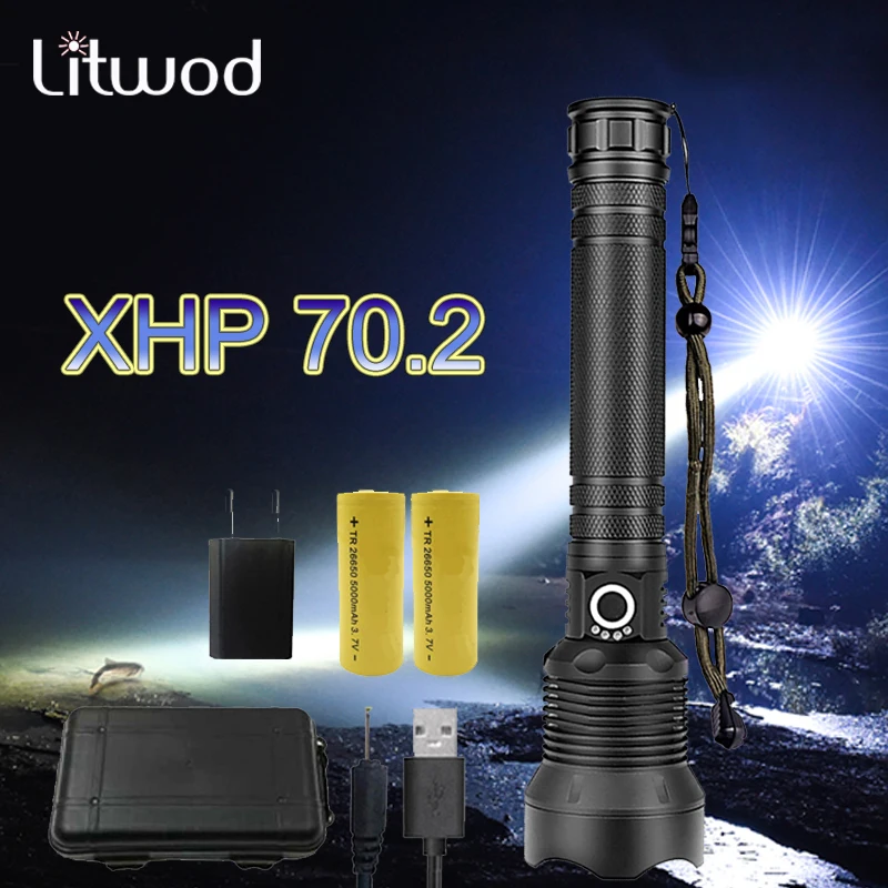 Litwod светодиодный перезаряжаемый фонарь XHP70.2 мощный 3 режима масштабируемый
